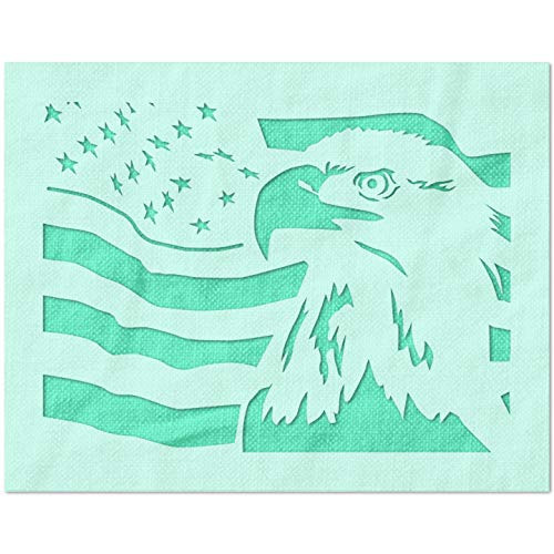 Stencil Stop American Flag Bald Eagle Stencil - Reusable for DIY Projects Painting Drawing Crafts - 14 Mil Mylar Plastic -12 x 9 inches-