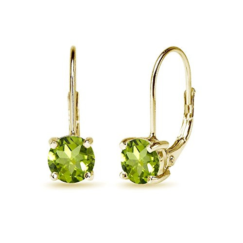 Yellow Gold Flashed Sterling Silver 6mm Round-Cut Peridot Leverback Earrings