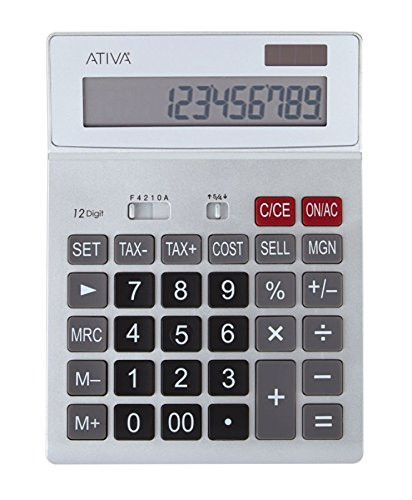 Ativa KC-423 12-Digit Desktop Calculator, 7.52"H x 5.52"W x 1.8"D, 2Silver