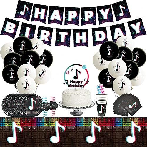 Music Birthday Party Supplies and Decorations Includes Birthday Banner Balloons Cake Topper Cups Plates Napkins Tablecloth Straws and Straw Decorations Serves 16 Guests