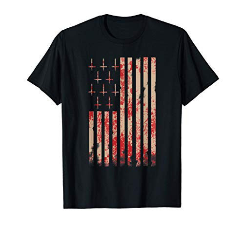 American Flag Shirt Upside Down Cross Occult Symbol Satanic T-Shirt
