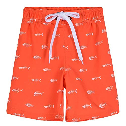 Nonwe Boy's Beach Shorts Quick Dry Water Sport Drawsting Printed Hand Pocket Swim Trunks Orange 3T