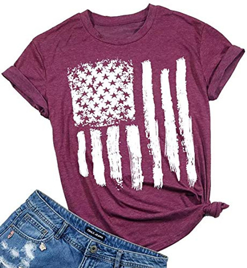 4th of July American Flag T Shirt Women USA Stars and Stripes Graphic Tees Casual Tops for Patriotic -Purple S- 4th of July American Flag T Shirt Women USA Stars and Stripes Graphic Tees Casual Tops for Patriotic -Purple S-