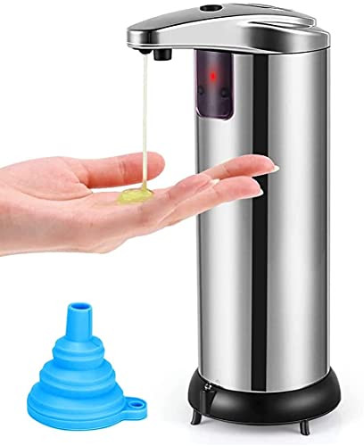 Soap Dispenser Touchless Automatic Soap Dispenser Waterproof Base Stainless Steel Infrared Sensor Adjustable Hands-Free Dish Soap Dispenser Suitable for Bathroom Kitchen Hotel Restaurant