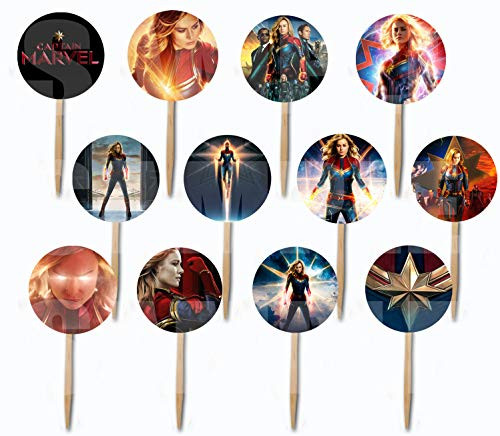 Captain Marvel Avengers Movie Cupcake Picks Double-sided Images Cake Topper -12