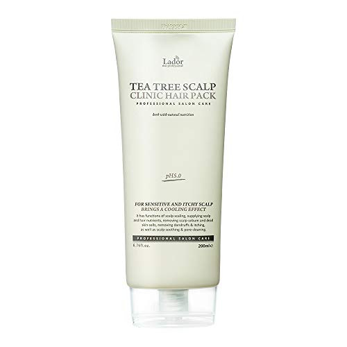 LA'DOR Tea Tree Scalp Clinic Hair Pack -6.76 fl.oz.-200ml- - Cooling and Refreshing Hair and Scalp Cleanse with Tea Tree Snail Mucin and Green Tea Extract