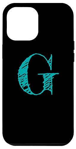 iPhone 12 Pro Max Teal  and  Black Letter G Initial Monogram Hatched-Shaded Font Case