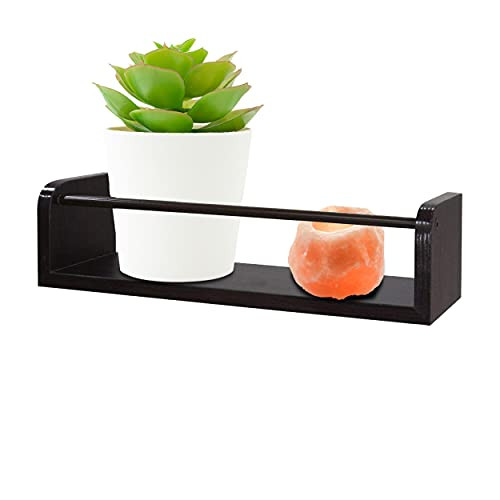 Halter Wall Mounted Hanging Wall Shelf Rustic Floating Shelves Wood Shelves for Bathroom Bedroom Living Room and Kitchen Home Office Shelves Wooden Floating Shelf with Rail Brown