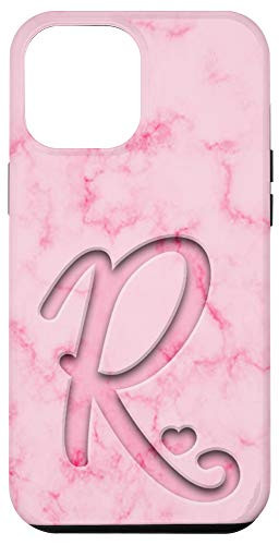 iPhone 12 Pro Max Monogram Initial Letter R with Heart - Pink Case