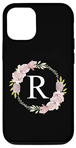 iPhone 12-12 Pro Floral Monogram Initial Letter R With Pink Magnolia Flowers Case