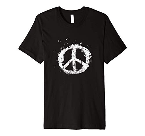 Paint Splatter White Peace Sign Retro Hippie Boho Distressed Premium T-Shirt