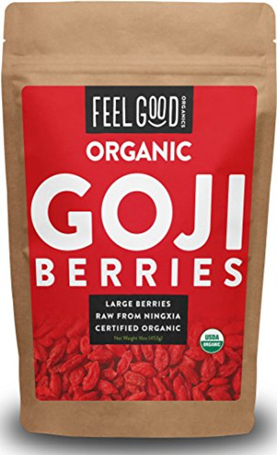 Organic Goji Berries - 16oz Resealable Bag - 100% Raw From Ningxia - by Feel Good Organics Organic Goji Berries - 16oz Resealable Bag - 100% Raw From Ningxia - by Feel Good Organics