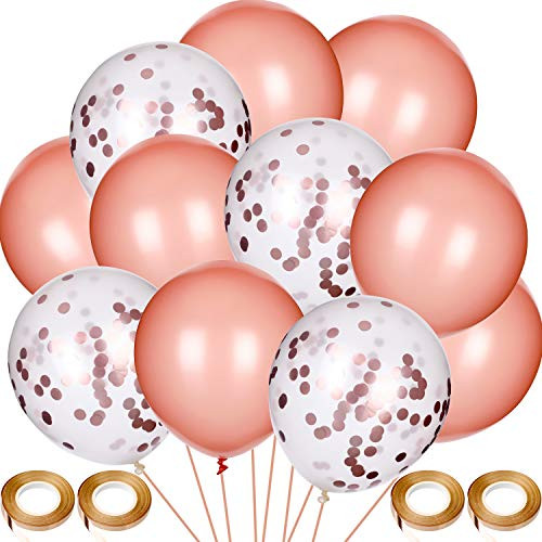 Norme 100 Pieces Rose Gold Balloons Wedding Day Balloons Decorative Confetti Balloons with 4 Rolls Balloon Ribbons for Wedding Engagement Birthday Parties