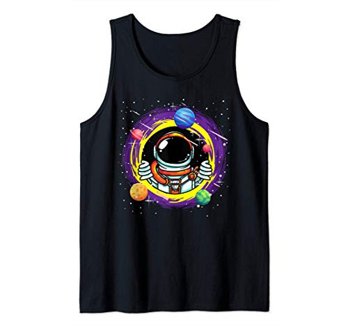 Space Astronaut Looking Through Shuttle Window Planets Tank Top