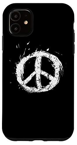 iPhone 11 Paint Splatter White Peace Sign Retro Hippie Boho Distressed Case
