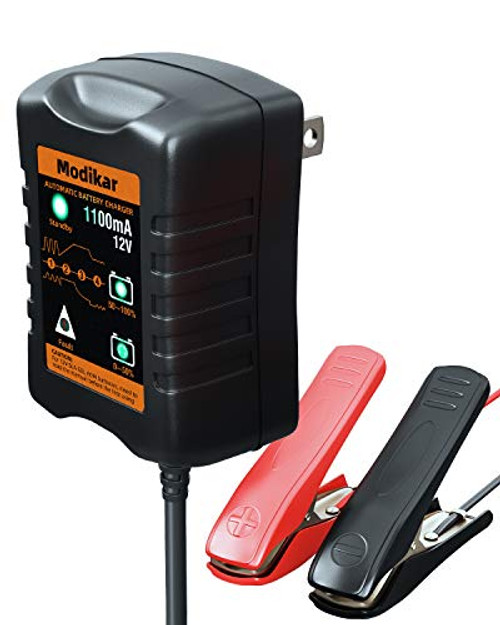 Car Battery Charger Automotive Modikar 12V Trickle Charger 1.1 Amp Fully-Automatic Smart Battery Charger  and  Maintainer Desulfator for Car Truck Motorcycle ATV SUV Marine Boat Lawnmowers