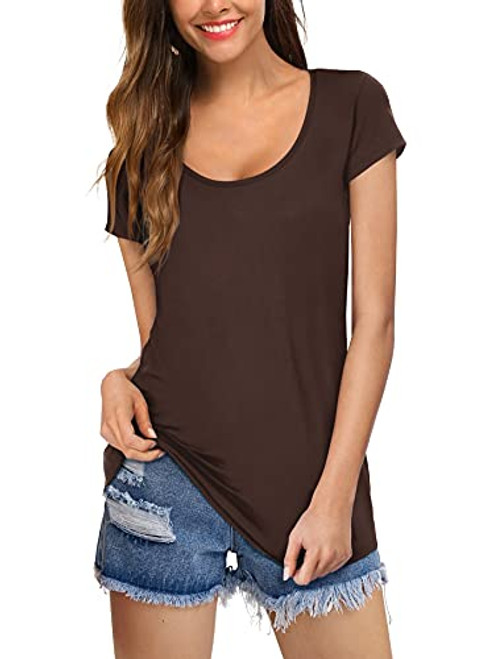 DittyandVibe Womens Summer Short Sleeve T-Shirts Casual Scoop Neck Basic Tee Tops Brown XL