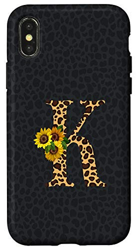 iPhone X-XS Leopard Cheetah Animal Print Sunflower Letter K Monogram Case