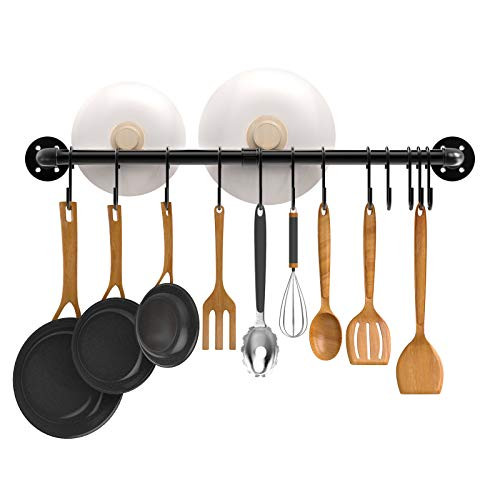 Nuovoware 33.5 Inch Kitchen Pipe Pot Rack with 15 Detachable S Hooks Utensil Holder Pots Pans Hanging Organizer Wall Mounted Coffee Mug Rack Cup Hanger Kitchen S Hooks for Utensils Black Nuovoware 33.5 Inch Kitchen Pipe Pot Rack with 15 Detachable S Hooks Utensil Holder Pots Pans Hanging Organizer Wall Mounted Coffee Mug Rack Cup Hanger Kitchen S Hooks for Utensils Black