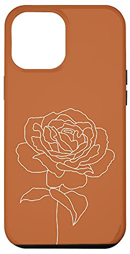 iPhone 12 Pro Max Rose Flower Floral Botanical Nature Line Art Burnt Orange Case
