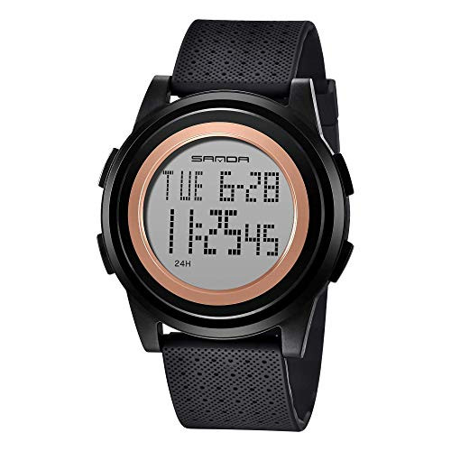 Mens Watch Digital Sports Watch Waterproof Outdoor Ultra-Thin Minimalist Watch with Stopwatch Countdown Timer Dual Time Black Wrist Watch for Men