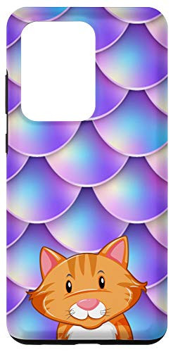 Galaxy S20 Ultra Cartoon Orange Cat Mermaid Tail Purple Scales for Girls Case