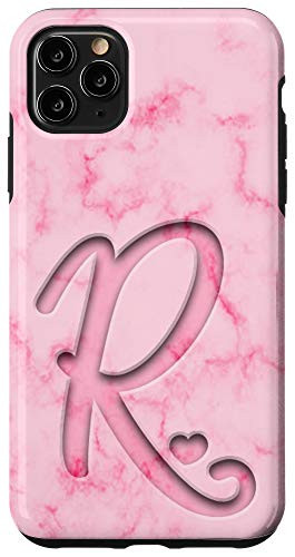 iPhone 11 Pro Max Monogram Initial Letter R with Heart - Pink Case