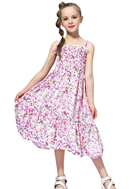 Girls Dress Kids Floral Sundress Ruffle Bohemian Dress Summer Casual Dress Beach Dress Purple US 7-8Years