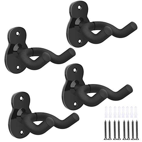 MoKo Guitar Wall Mount Hanger 4-Pack Guitar Hanger Wall Hook Holder Stand for Bass Electric Acoustic Guitar Ukulele Guitar Wall Hanger Bracket Guitar Hanger for Studio Room - Black