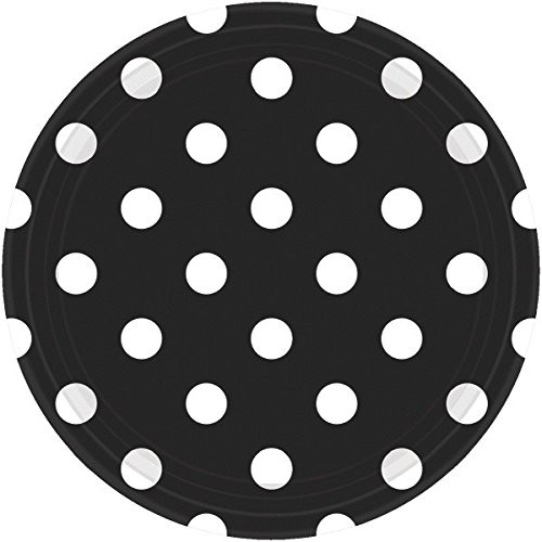 Amscan 551537.1 Tableware Collection, Dots Round Plates Party Supplies 9" Black