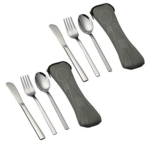 CadineUS Camping Flatware Set of 2 Fork Spoon Knife Stainless Steel Travel Cutlery Set