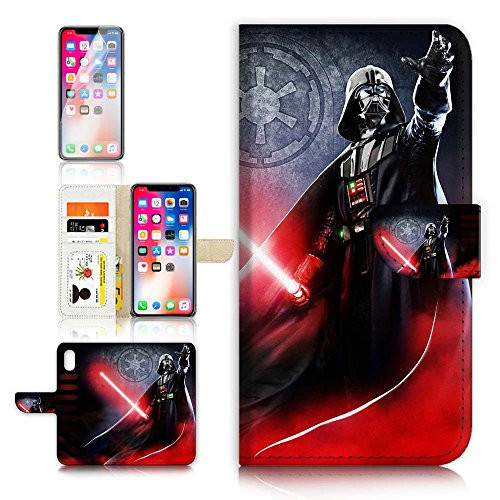 ( For iPhone X ) Flip Wallet Case Cover & Screen Protector Bundle - A21334 Starwars Darth Vader