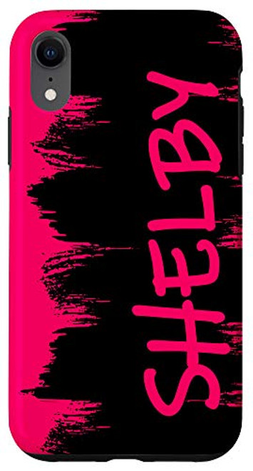 iPhone XR Shelby Name Cool Modern Girly Pink Paint Brush Stroke Black Case