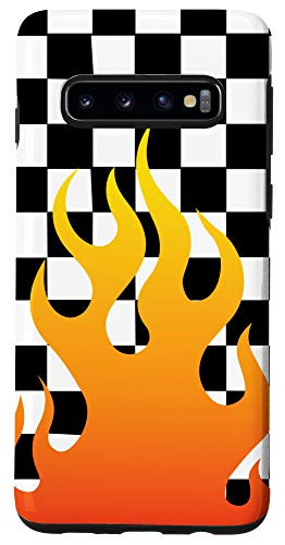 Galaxy S10 Checkered Gradient Red Orange Yellow Flames Retro Pattern Case