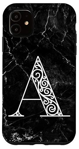 iPhone 11 First Last Name Initial Letter A on White Black Design Case