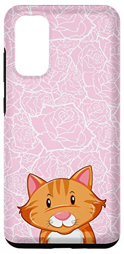 Galaxy S20 Cartoon Orange Cat Pink White Rose Floral Pattern Case