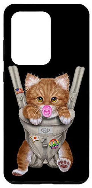 Galaxy S20 Ultra Orange Tabby Cat with Pacifier in Baby Carrier Case