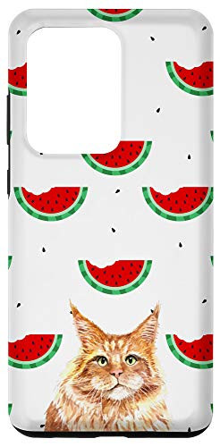 Galaxy S20 Ultra Orange Cat Watermelon Pattern Case