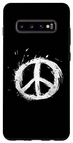 Galaxy S10 plus Paint Splatter White Peace Sign Vintage Distressed Hippie Case