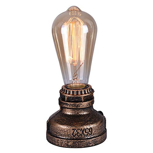 Svetshine Vintage Edsion Bulb Table Lamp Retro Industrial Style Steampunk Desk Lamps with Online Cored ON-Off Switch Rubstic Waterpipe E26 Light Base Metal Lighting Fixture for Livingroom Bedroom