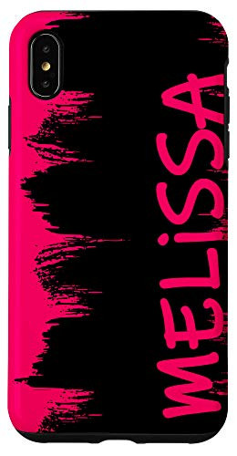iPhone XS Max Melissa Name Cool Modern Girly Pink Paint Brush Stroke Black Case