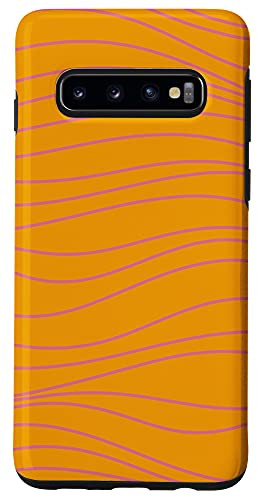 Galaxy S10 Orange and Pink Line Wave Minimalist Abstract Pattern Case