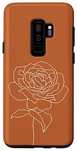 Galaxy S9 plus Rose Flower Floral Botanical Nature Line Art Burnt Orange Case
