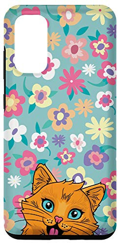 Galaxy S20 Happy Orange Cat Ditsy Floral Pattern Case