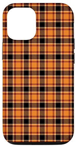 iPhone 12-12 Pro Fall Pumpkin Orange  and  Black Plaid - Autumn  and  Halloween Lover Case
