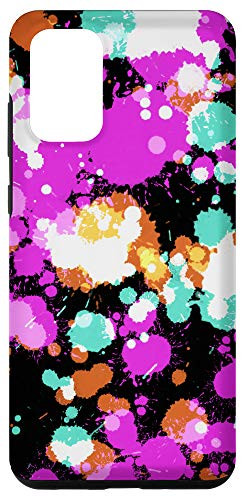 Galaxy S20 plus 80s Inspired Pink Teal Paint Splash Splatter Pattern Black Case