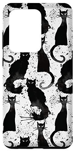 Galaxy S20 Ultra Paint Splattered Black Cats on White Case