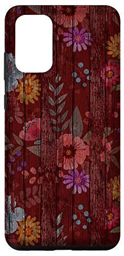 Galaxy S20 plus Rustic Dark Red Farmhouse Panel Floral Pattern Case
