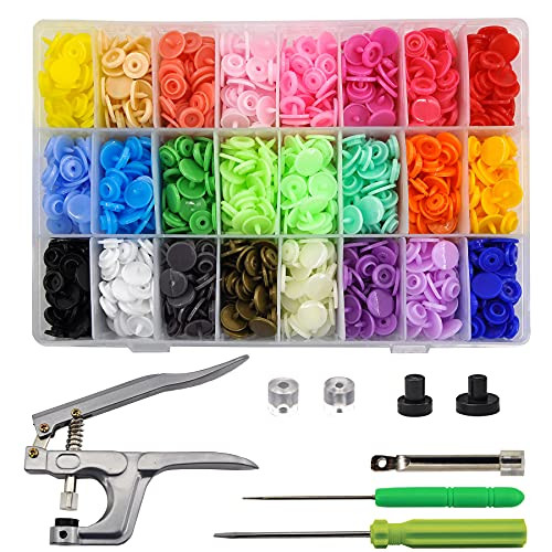 HANDYAY 360 Sets Plastic Snap Buttons with Snaps Pliers Set T5 Plastic Buttons and Snap Fasteners Kit for Sewing Clothing Rain Coat Crafting -24 Colors- HANDYAY 360 Sets Plastic Snap Buttons with Snaps Pliers Set T5 Plastic Buttons and Snap Fasteners Kit for Sewing Clothing Rain Coat Crafting -24 Colors-