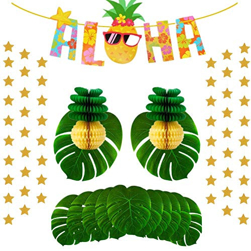 Luau Party Decorations Aloha Banner Gold, Green Leaves, Paper Pineapples, Perfect for Hawaiian Tropical Beach Summer Party Decorations Supplies TD027A Luau Party Decorations Aloha Banner Gold, Green Leaves, Paper Pineapples, Perfect for Hawaiian Tropical Beach Summer Party Decorations Supplies TD027A